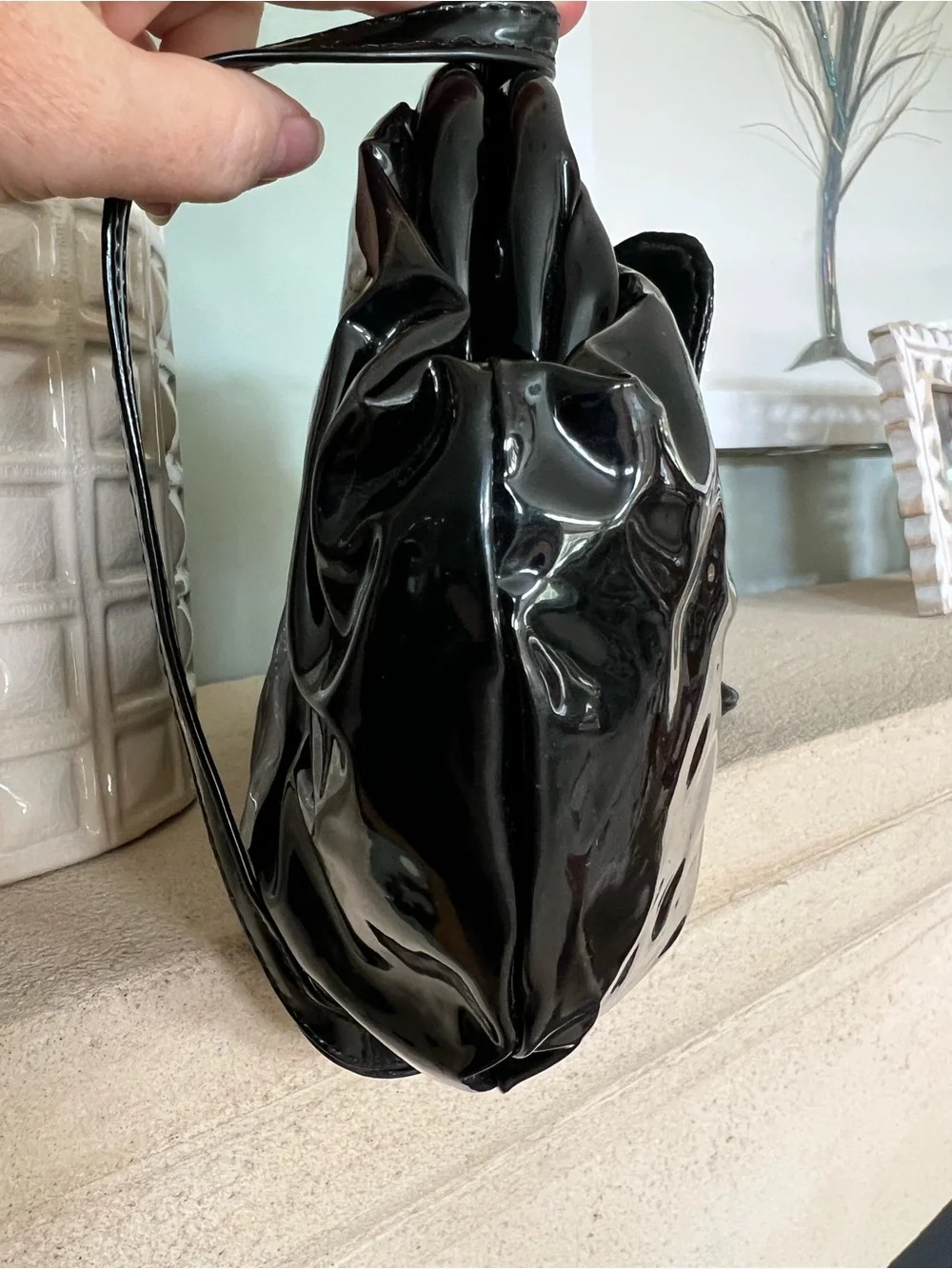 Baikal New York Black Patent Leather Bow Shoulder Bag Convertible Pouch Clutch